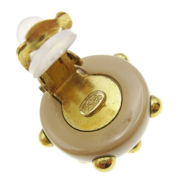 Chanel Studs Button Earrings Beige Gold Clip-On - Picture 2 of 5